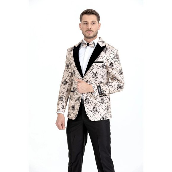 Derman Cream Spotted Pattern Silvery Fabric Tuxedo - Picture 5 of 7